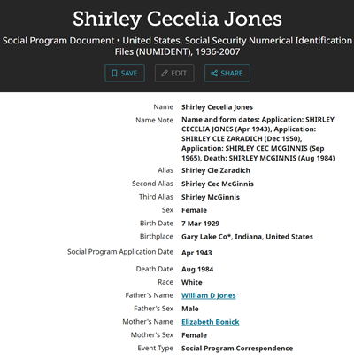Shirley Jones McGinnis life info, Class of 1947