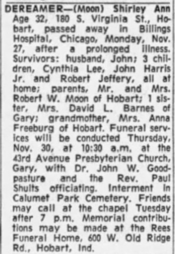 Shirley Moon DeReamer obit, Class of 1947