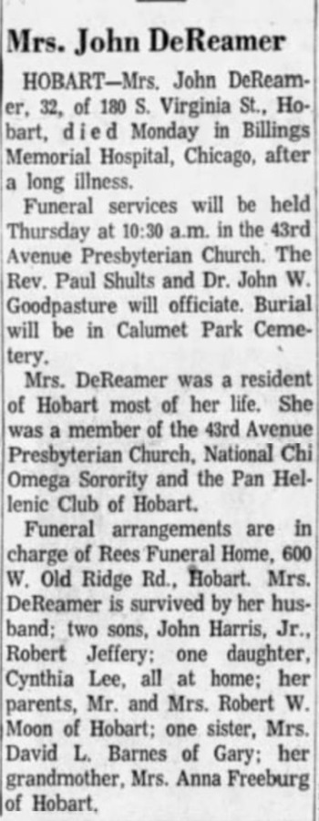 Shirley Moon DeReamer obit, Class of 1947
