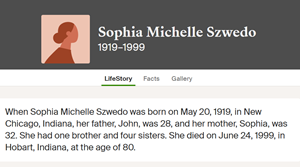 Sophia Szwedo Ancestry life info, Class of 1937