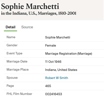 Sophie Marchetti Smith marriage info, Class of 1942