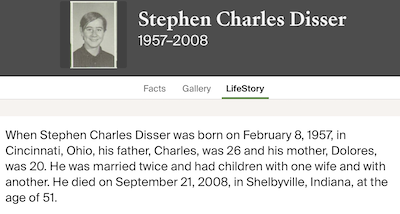 Steve Disser life info, Class of 1975