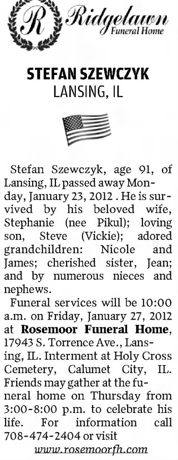 Sgteve Szewczyk obit, Class of 1939