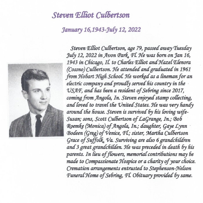 Stee Culbertson obit, Class of 1961