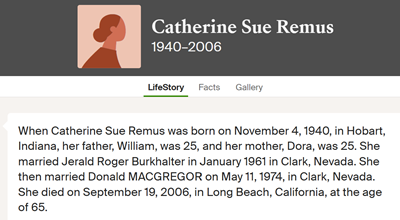 Sue Remus Burkhalter MacGregor marriageInfo, Class of 1958