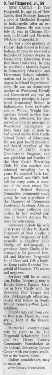 Ted Fitzgerald obituary article, Classof 1965