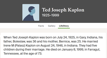 Ted Kaplon marriage info, Class of 1943