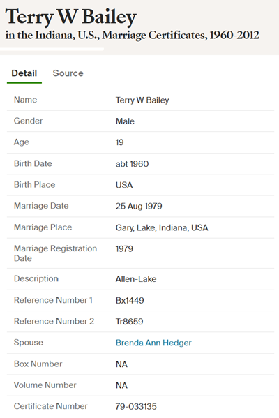 Terry Bailey marriage info, Class of 1978