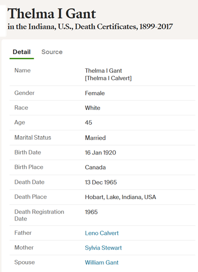 Thelma Smith Calbert Gant obit info, Class of 1938