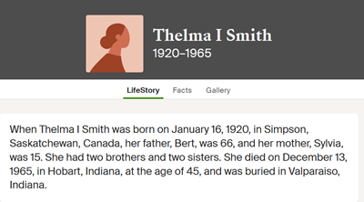Thelma Smith Calbert Gant life info, Class of 1938