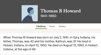 Thomas Howard life info, Class of 1960