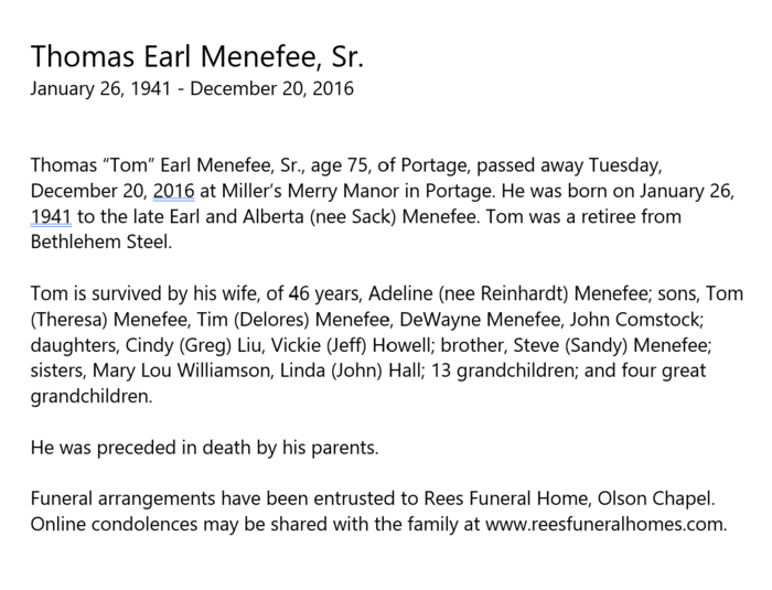 Thomas Menefee Obituary