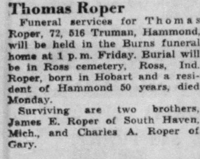 Thomas Roper obit, Class of 1894