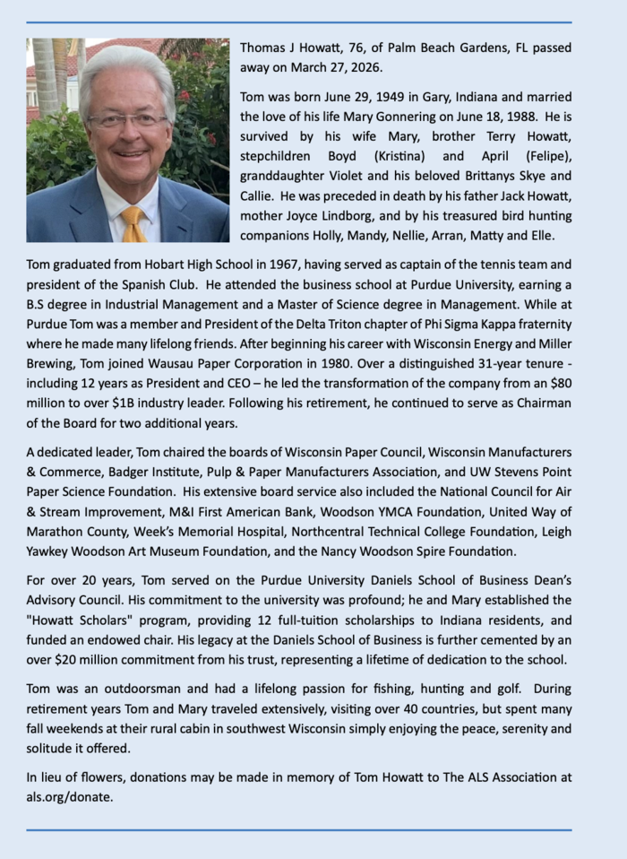 Tom Howatt obituary, Class of 1967