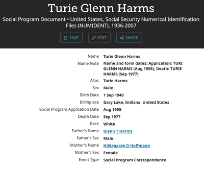 Turie Harms life info, Class of 1958