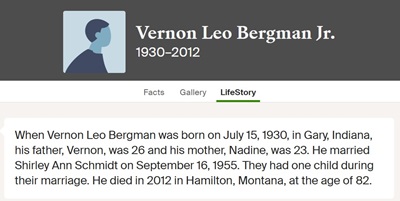 Vernon Bergmab life info, Class of 1950