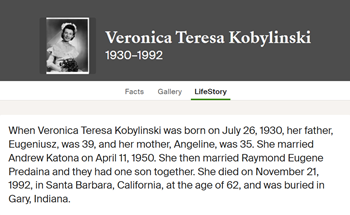 Veronica Kobylanski Predaina life info, Class of 1947