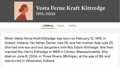 Vesta Kraft Kittredge, Class of 1932