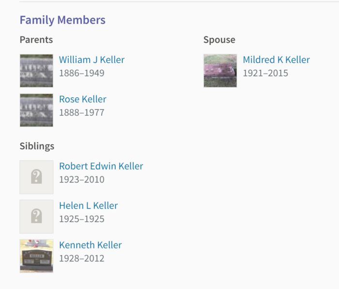 Walter Keller, Class of 1934, family members