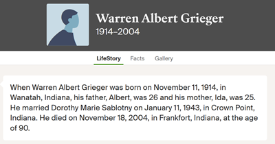 Warren Grieger marriage info, Class of 1932