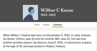 Wilbur Keene death cert info, Class of 1951