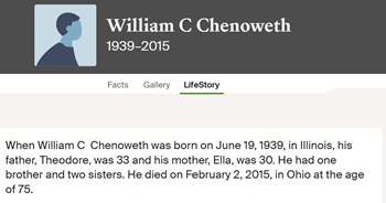 William (Bill) Chenoweth life info, Class of 1957