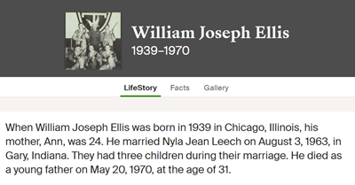William (Bill) Ellis life info, Class of 1958