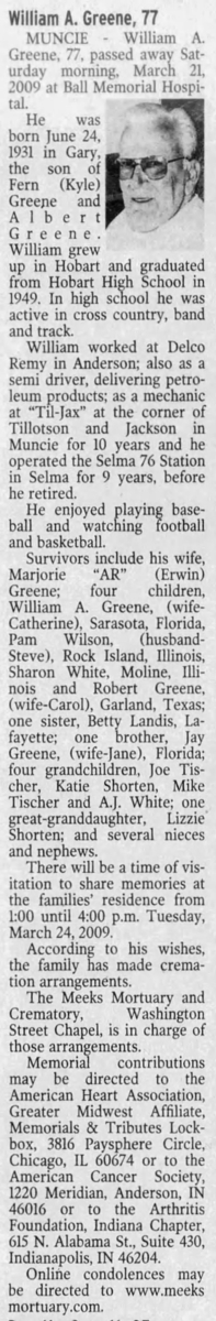 William (Bill) Greene obituary, Class of 1949