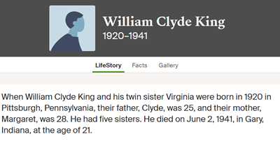 William Clyde King life info, Class of 1939