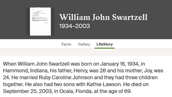 William (Bill) Swartzell life info, Class of 1952