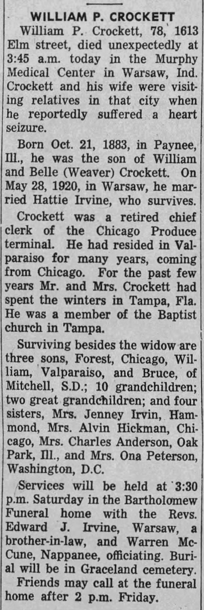 William Crockett, Jr. obituary notice, Class of 1902