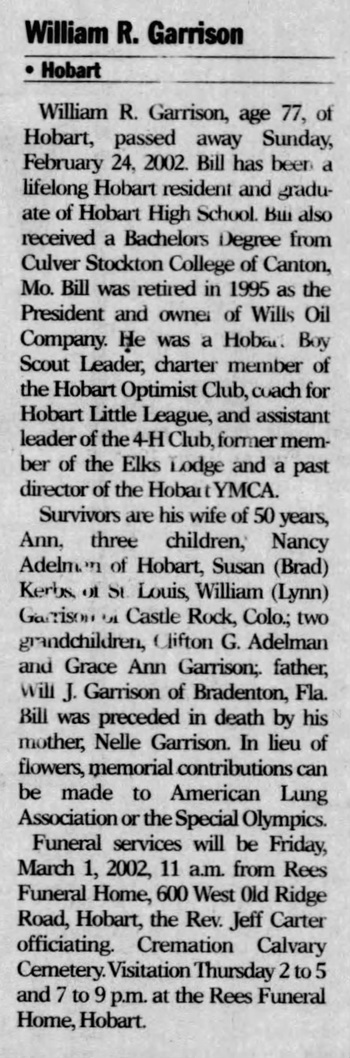 William Garrison obit, Class of 1944