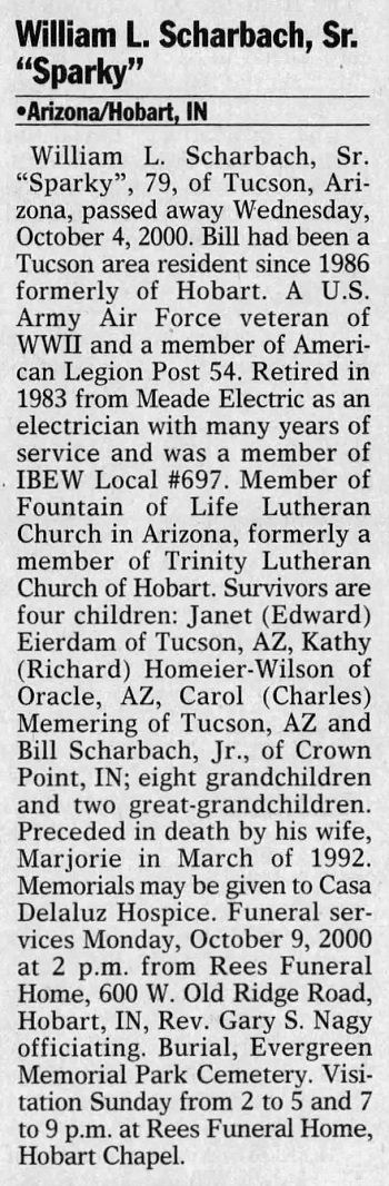 William Scharback obituary article, Class of 1941