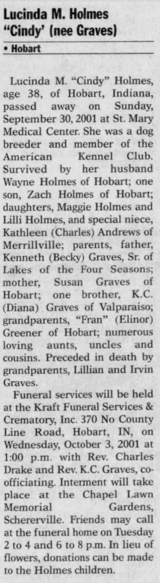CIndy Graves Holmes obituary, Class of 1981