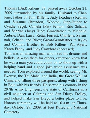 Thomas Byron Killens obit, Class of 1949